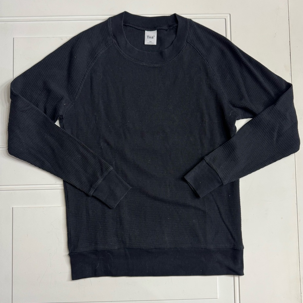 Aritzia Tna Women's Black Oversized Waffle Knit Long Sleeve Shirt Size 2XS XXS